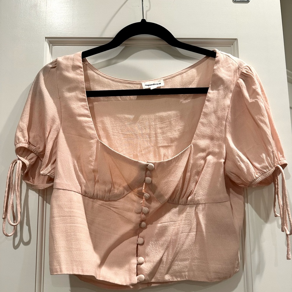 Superdown pink crop puff sleeve top
